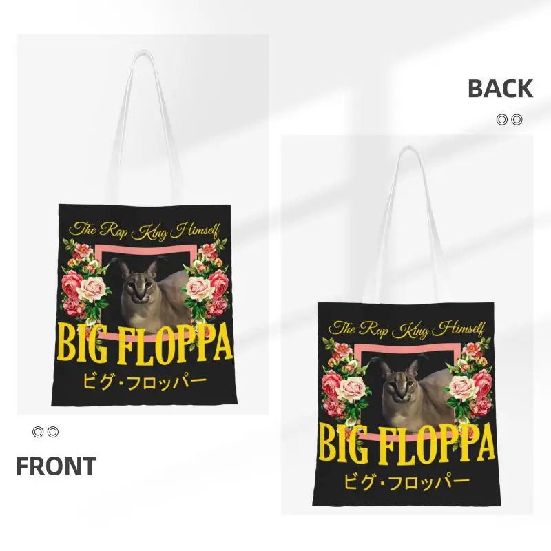 Big Floppa Floral Aesthetic Grocery Tote Shopping Bag donna Kawaii Cat Canvas Shopper borsa a tracolla borse di grande capacità