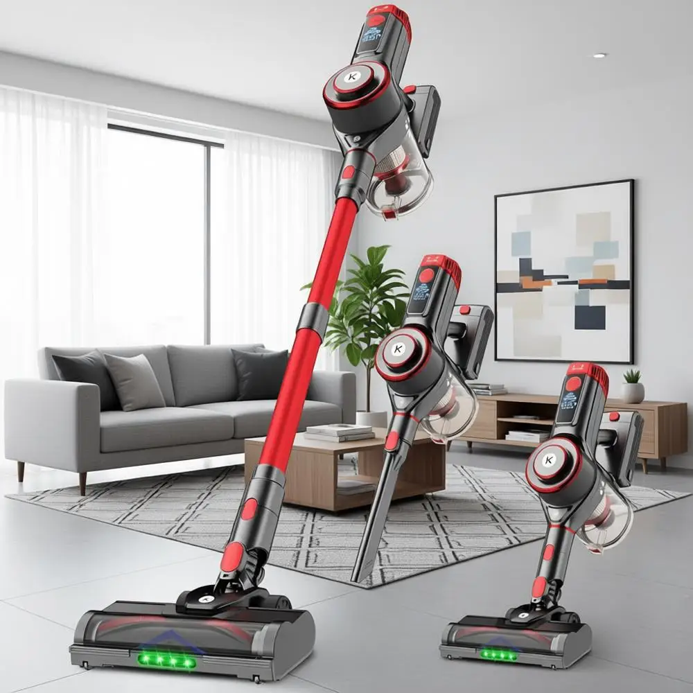 

600W 50KPA Powerful Stick Vacuum Cleaner with OLED Display, 70-Minute Runtime, Self-Standing, 1.8L Dustbin for Home, Hardwood Fl