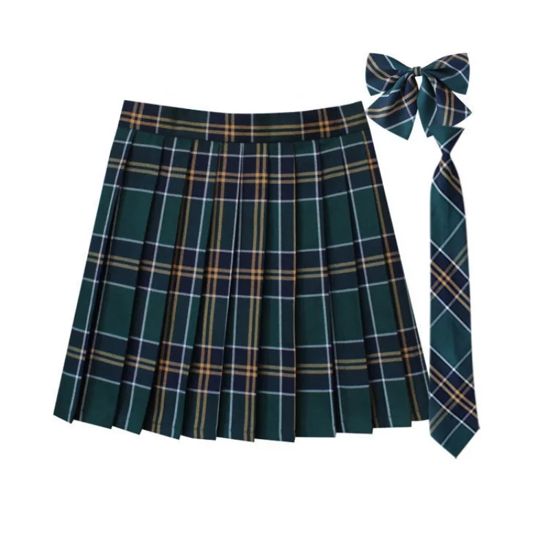 Women's Skirts Large Size Plaid Folded Skirt Student Performance Chorus Class Clothes College Style Short Bow Tie Neck Tie Y2k