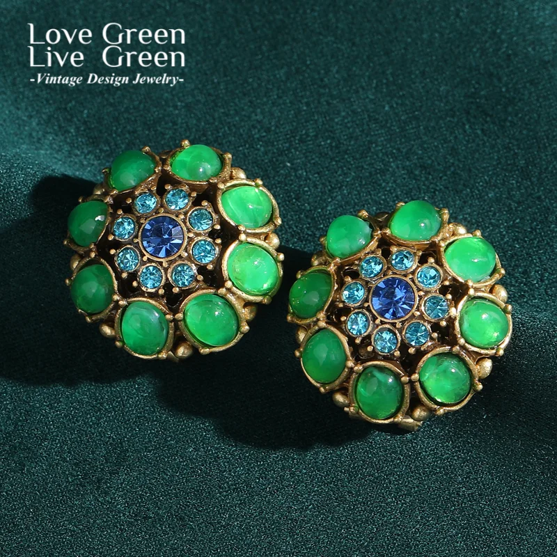 

Vintage Glaze Petal Green Earrings Stud Flower For Woman Luxury Designer Gold Color Rhinestone Wedding Christmas New Trends 2025