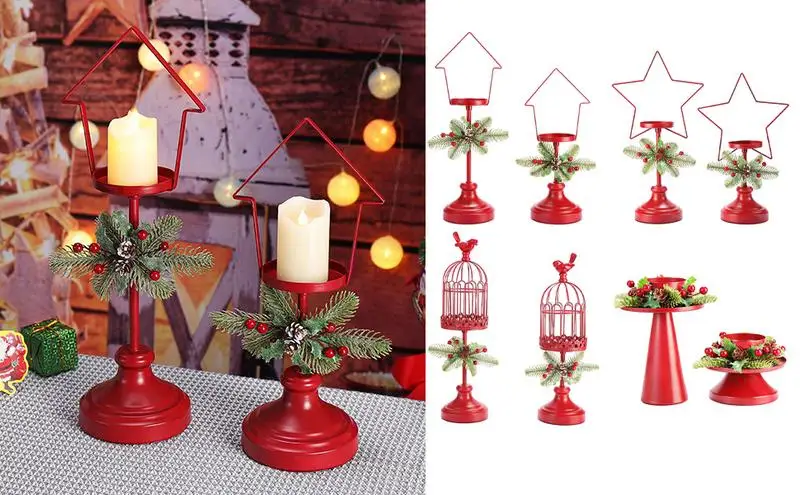 2PCS Christmas Pillar Candle Holder unique design rust-proof Christmas stand holder for Weddings  Living Room Decor Home Table