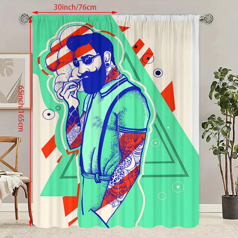 2PCS- Handsome Man - Printed curtain -100% polyester material, suitable for bedroom curtains and living room decoration