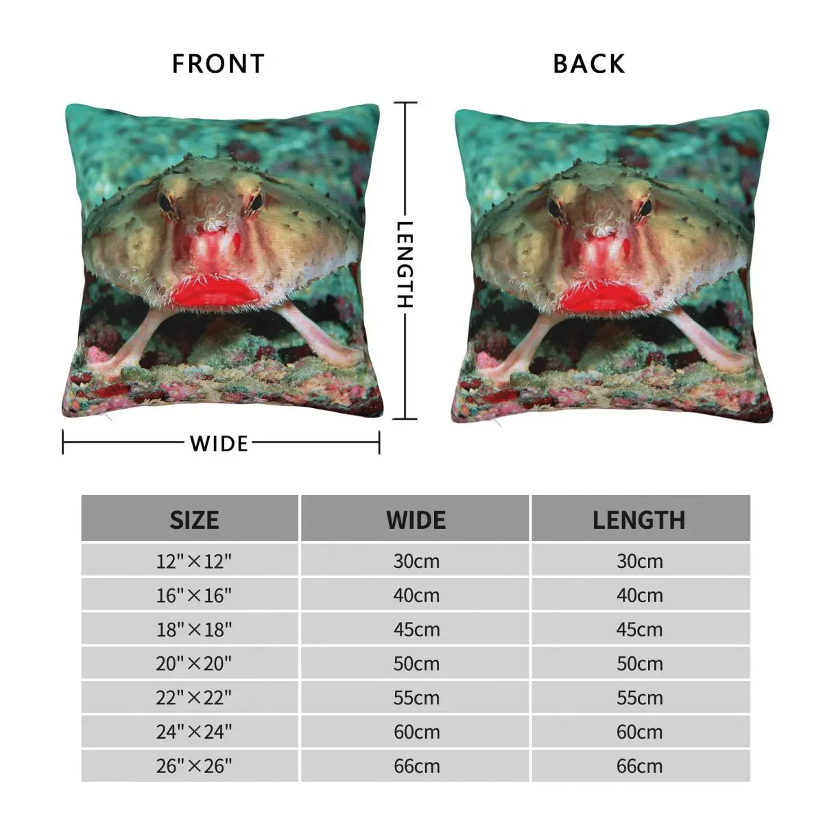 Red-lipped Batfish Square Pillowcase Polyester Linen Velvet Pattern Zip Decor Throw Pillow Case Bed