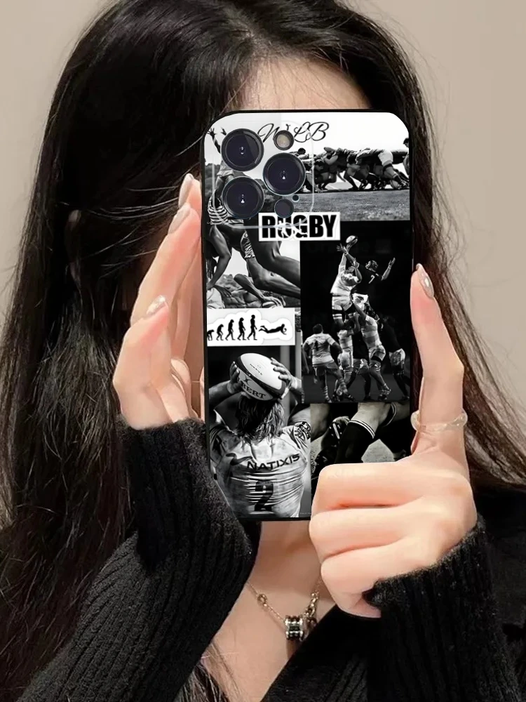 Coque de téléphone Sport Rugby pour iPhone 16,15,14,13,12,11,Pro,Max,Plus,X,XS,XR,SE,8,7,Mini, coque noire en Silicone souple