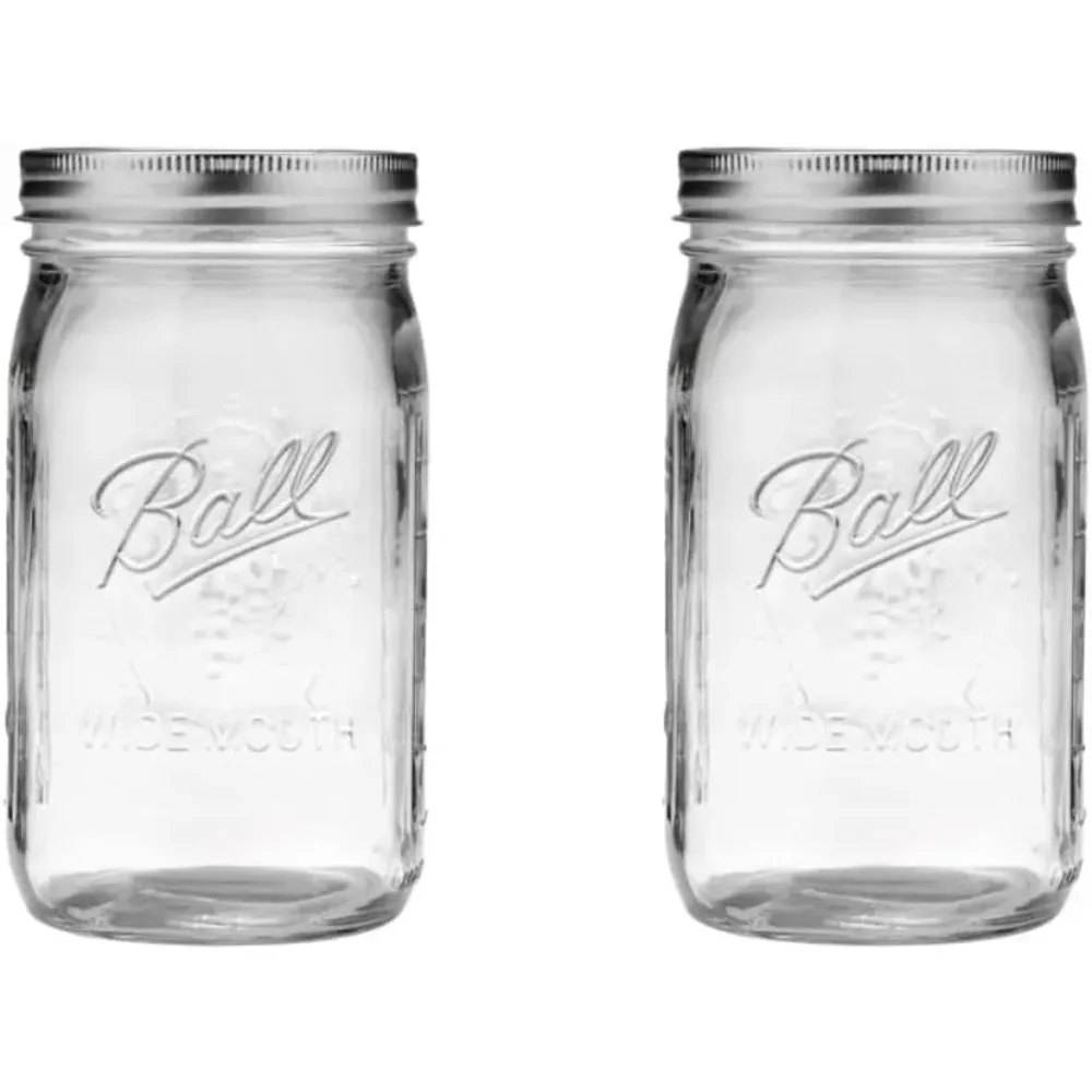 Kugel-Einmachgläser aus Glas mit breiter Öffnung, Deckel und Bändern, zum Einmachen, Beizen, Saft, Marmelade, Gelee, Quart-Größe 32 Unzen