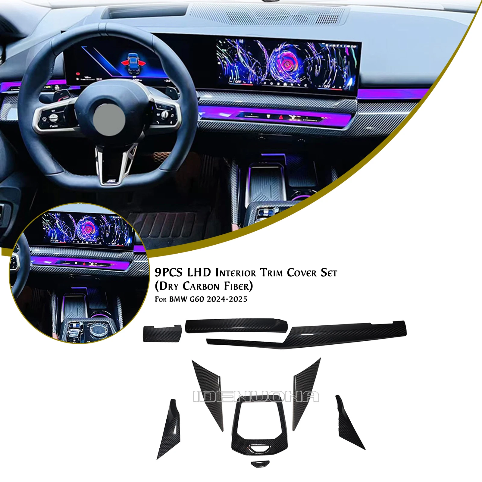 

Car Inner Center Console Dashboard Panel Cover Trim For BMW 5 Series G60 2024-2025