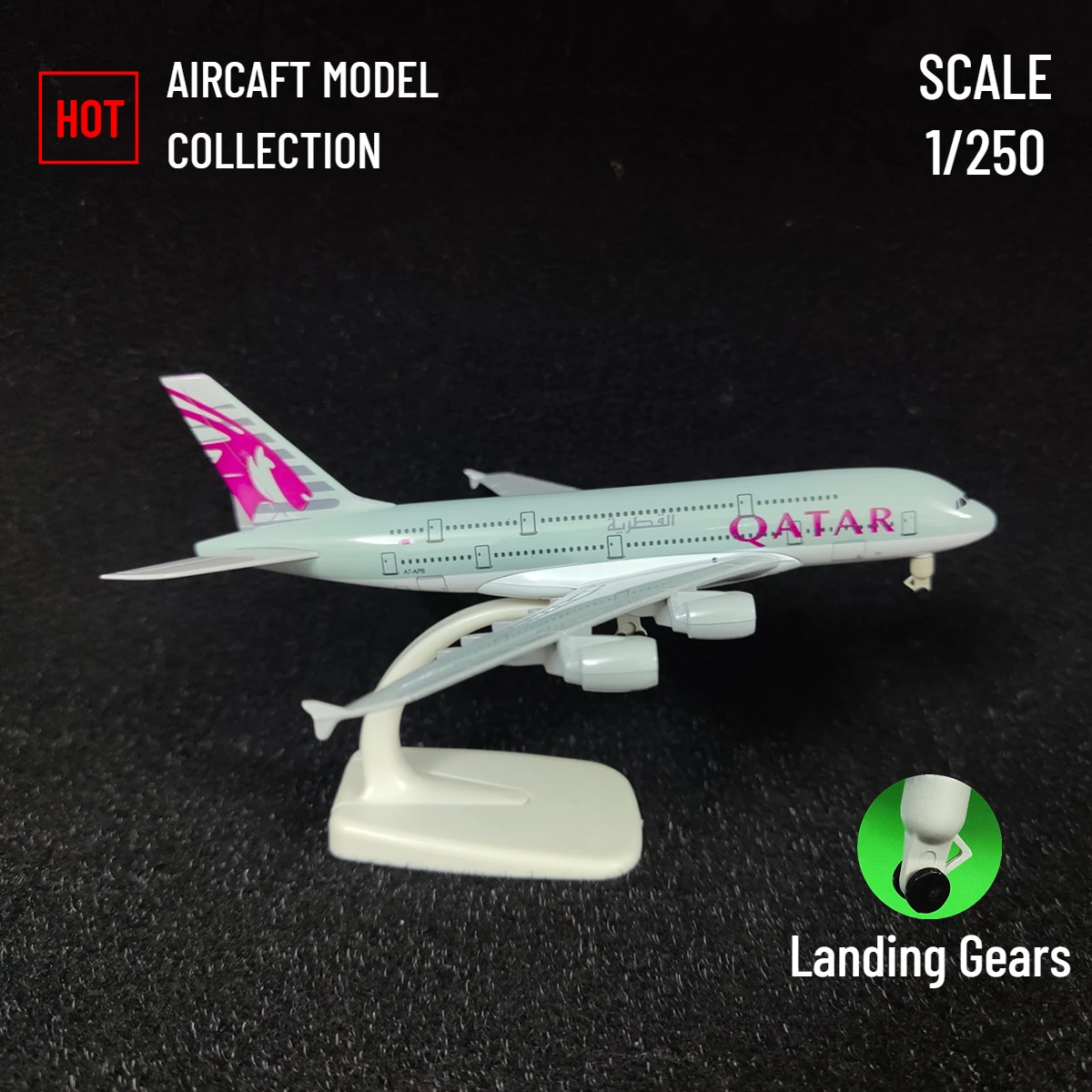 

Scale 1:250 Metal Airplane Model 20cm, Qatar A380 Aviation Miniature Aircraft Replica, Office Decor Kids Gift Toy for Boy