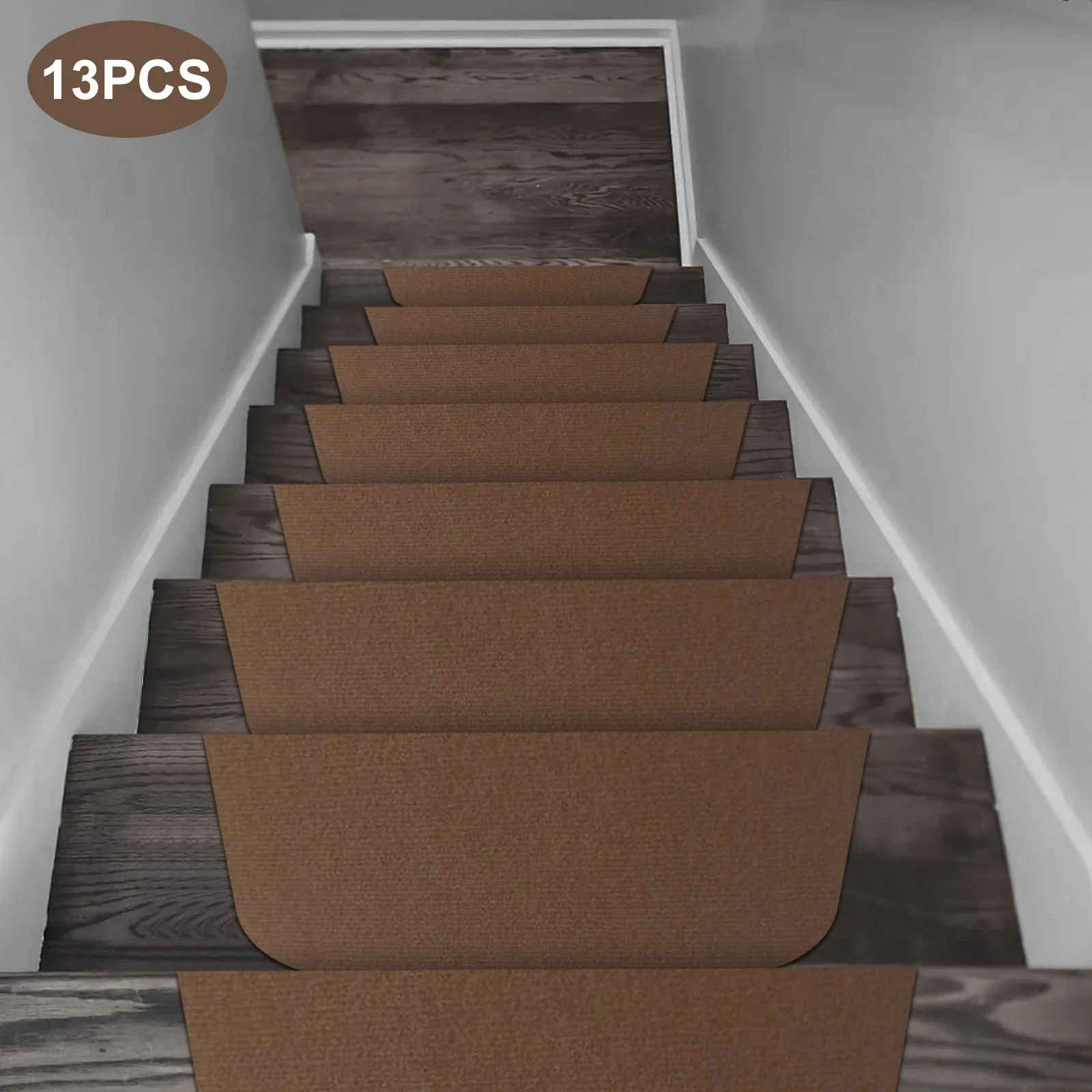 

Indoor Skid-resistant Stair Treads Runners Step Pads Carpet Mats Rugs Set 13pcs Brown 20*55cm