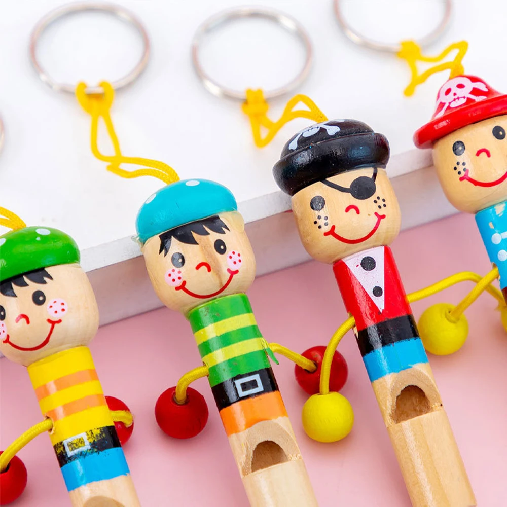 12/30 Pcs Mini Wooden Pirate Whistle Toy with Key Chain Kids Birthday Party Wedding Guest Gifts Souvenir Pinata Christmas Gifts