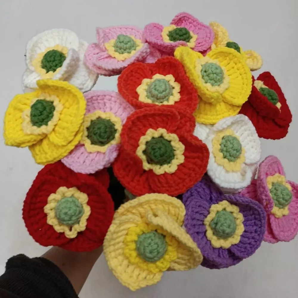 10pcs/Lot Hand-knitted yarn crochet corn poppy artificial flower bouquet Hand-woven bouquet Wedding party outfit holiday gift