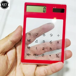 Ultra Slim Mini Transparent Calculator Solar Powered LCD 8 Digit Touch Screen Calculators for Student School Supplies