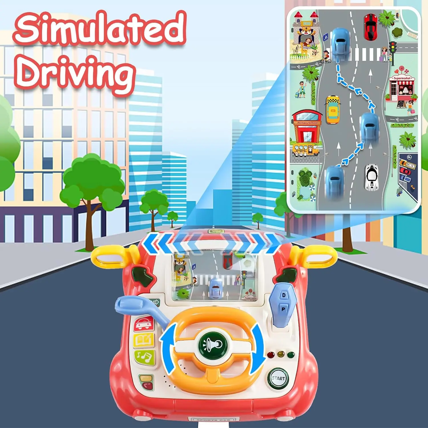 Bebê musical volante carro brinquedo simulação interativa brinquedos de condução assento de carro brinquedo sensorial desenvolve habilidades motoras finas para presente