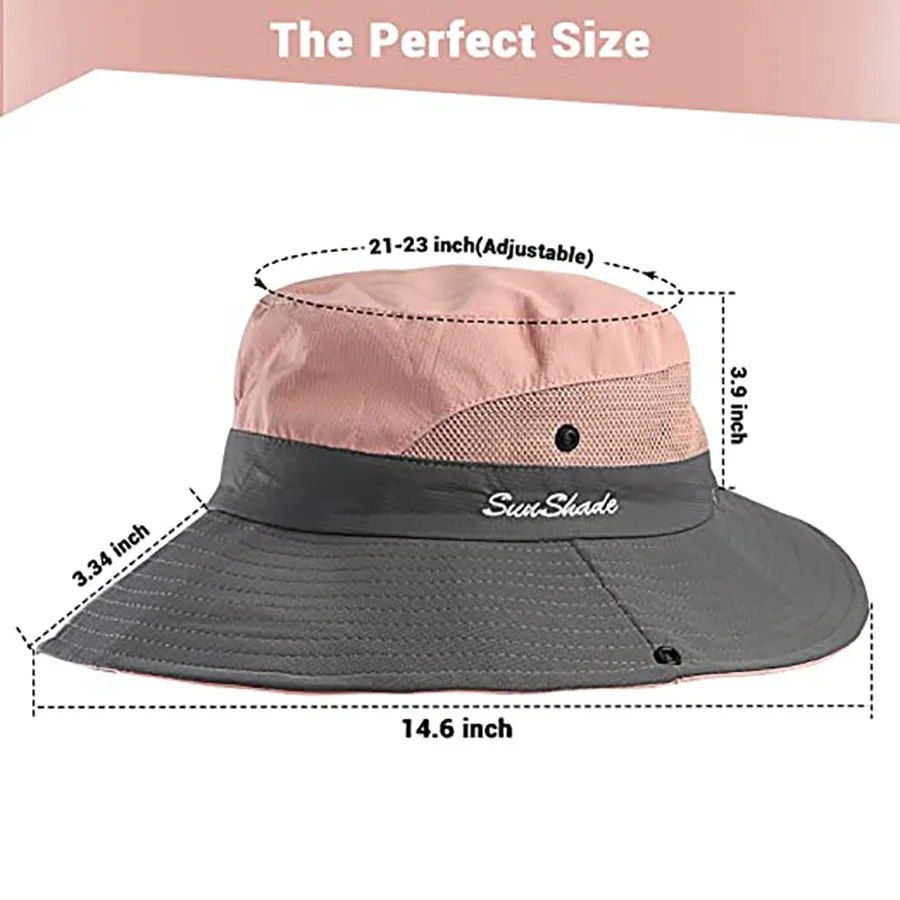 Women\'s Ponytail Sun Hat UV Protection Adjustable Foldable Mesh Wide Brim Colorblock Fishing Hat 1PCS