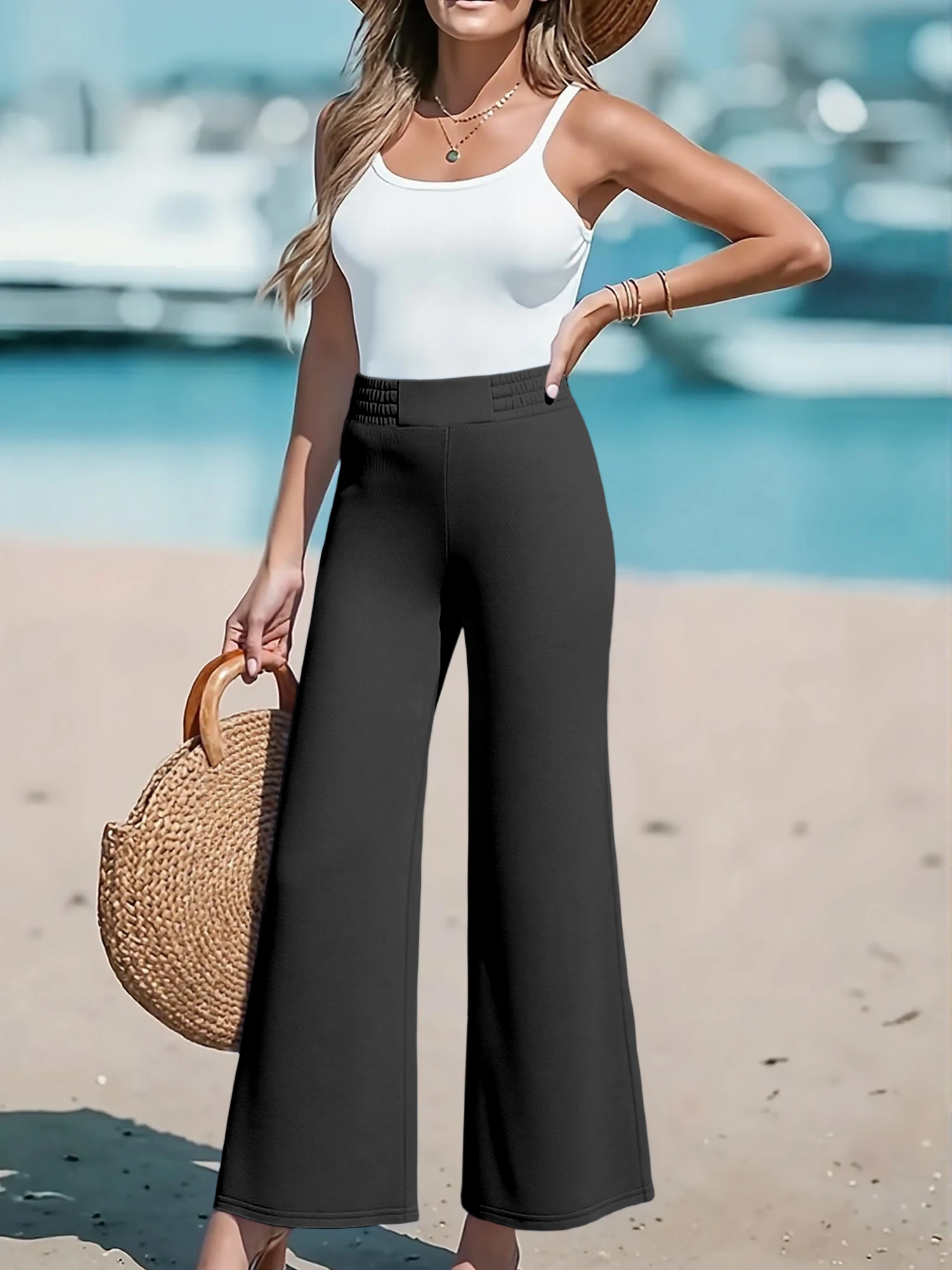 

Горячая распродажа: Новые летние широкие брюки-палаццо 2026 года с высокой талией, эластичные, дышащие, облегающие, в европейском повседневном стиле