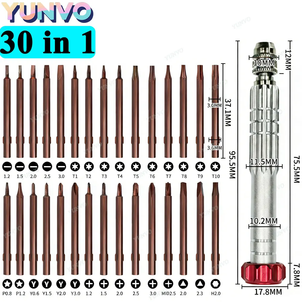 30 in 1 Magnetic Precision Screwdriver Set, S2 Steel Bits, Phone Watch Glasses Repair Tool Kit for iPhone Android