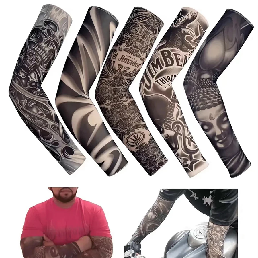 1pair Tattoo sleeve Summer Sunblock sleeve Outdoor driving and cycling flower arm Tattoo arm sleeve (random style)