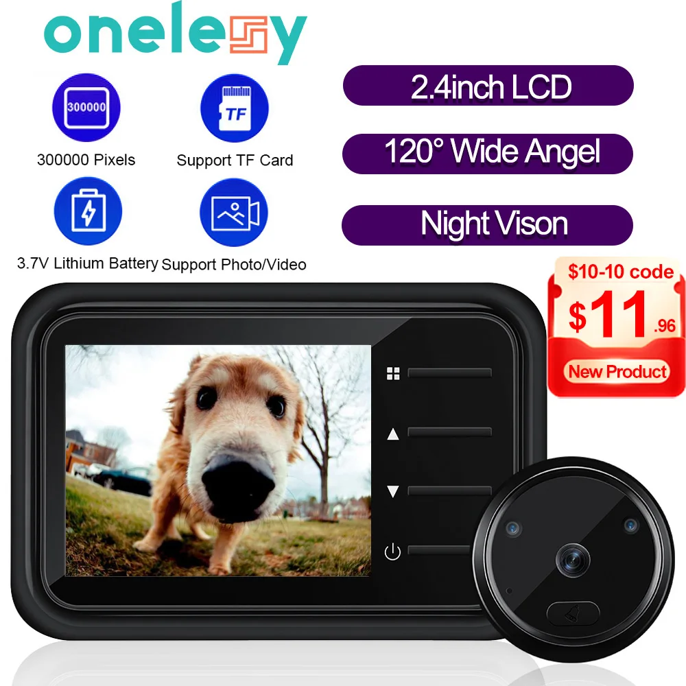 Onelesy-impermeável campainha tela LCD, câmera ao ar livre, 120 ° grande anjo porta sino, visão noturna, casa inteligente, onelesy, 2,4"