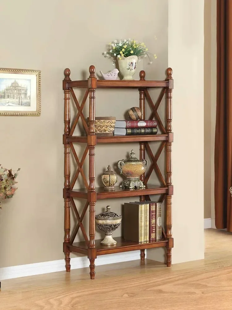 Estante europeo de madera maciza, piso de estante de almacenamiento, estantería combinada americana, cocina, sala de estar, estante multiusos para estudio