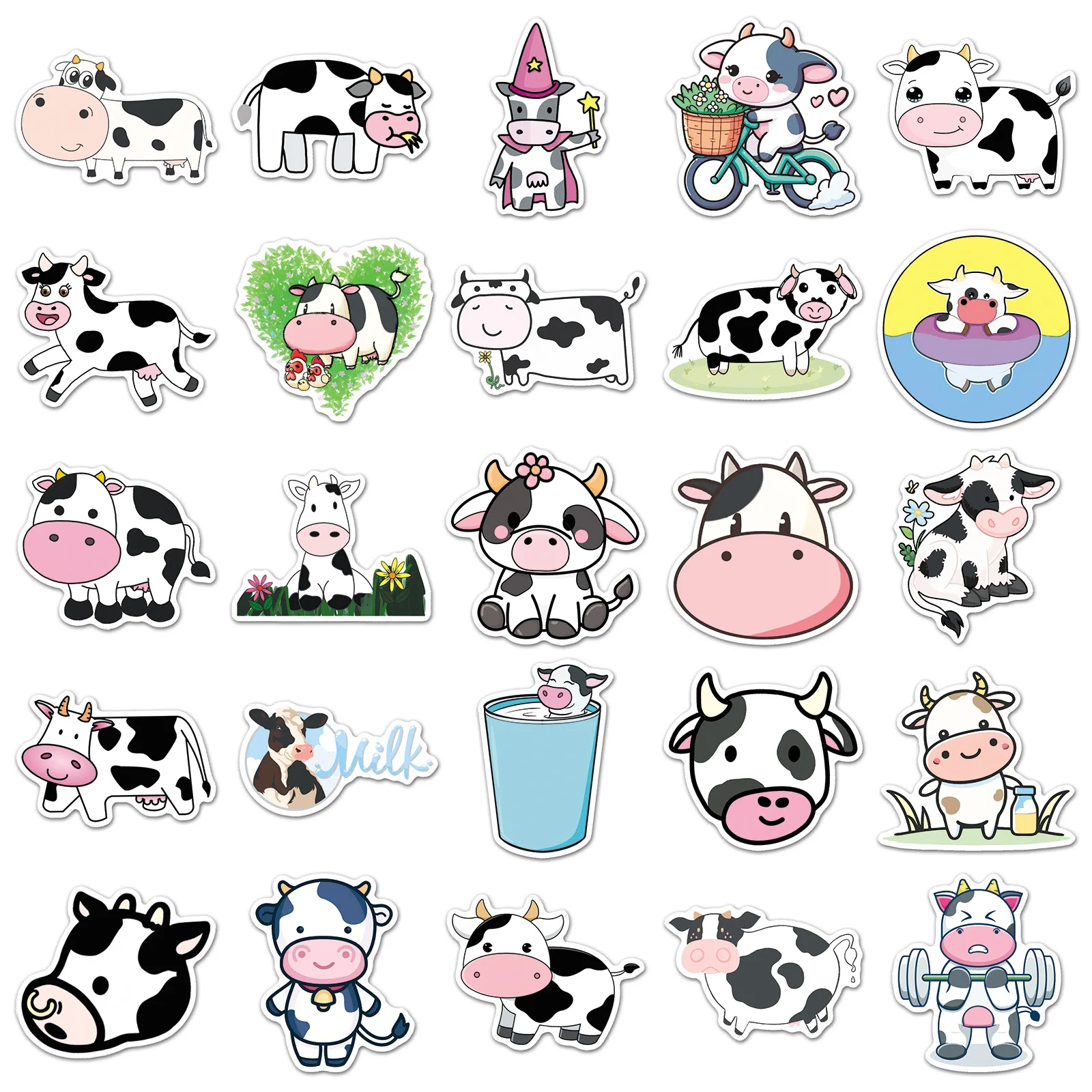 10/50PCS Adesivo Criativo de Vaca em Estilo Cartoon, Decalque à Prova d'Água para Copo de Água, Capa de Celular, Caixa de Material Escolar