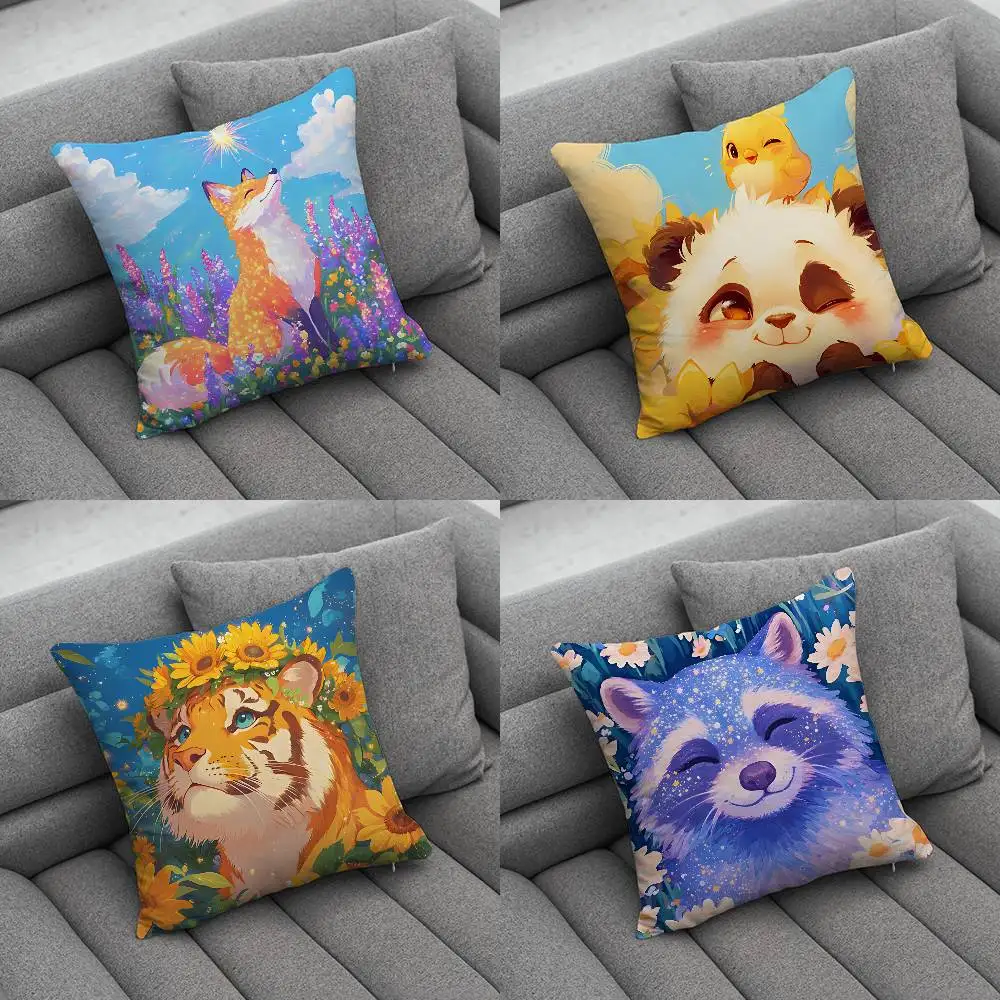 

Flowers With Animals Print Pattern Sofa Cushion Cover Pillowcase Home Party Car Bedding