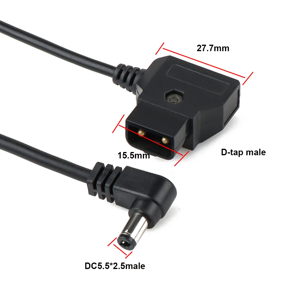 D-tap to Right Angle DC5.5*2.5mm Male Cable for DSLR Rig Power V-Mount Anton Battery Cable | Black | 1FT/2FT/3FT Straight Cable