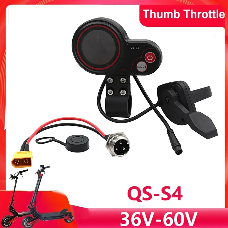 

QS-S4 36V-60V Thumb Throttle LCD Display Meter Kit+XT-60 Cable For Zero 8 9 10 8X 10X Electric Scooter 6PIN Display