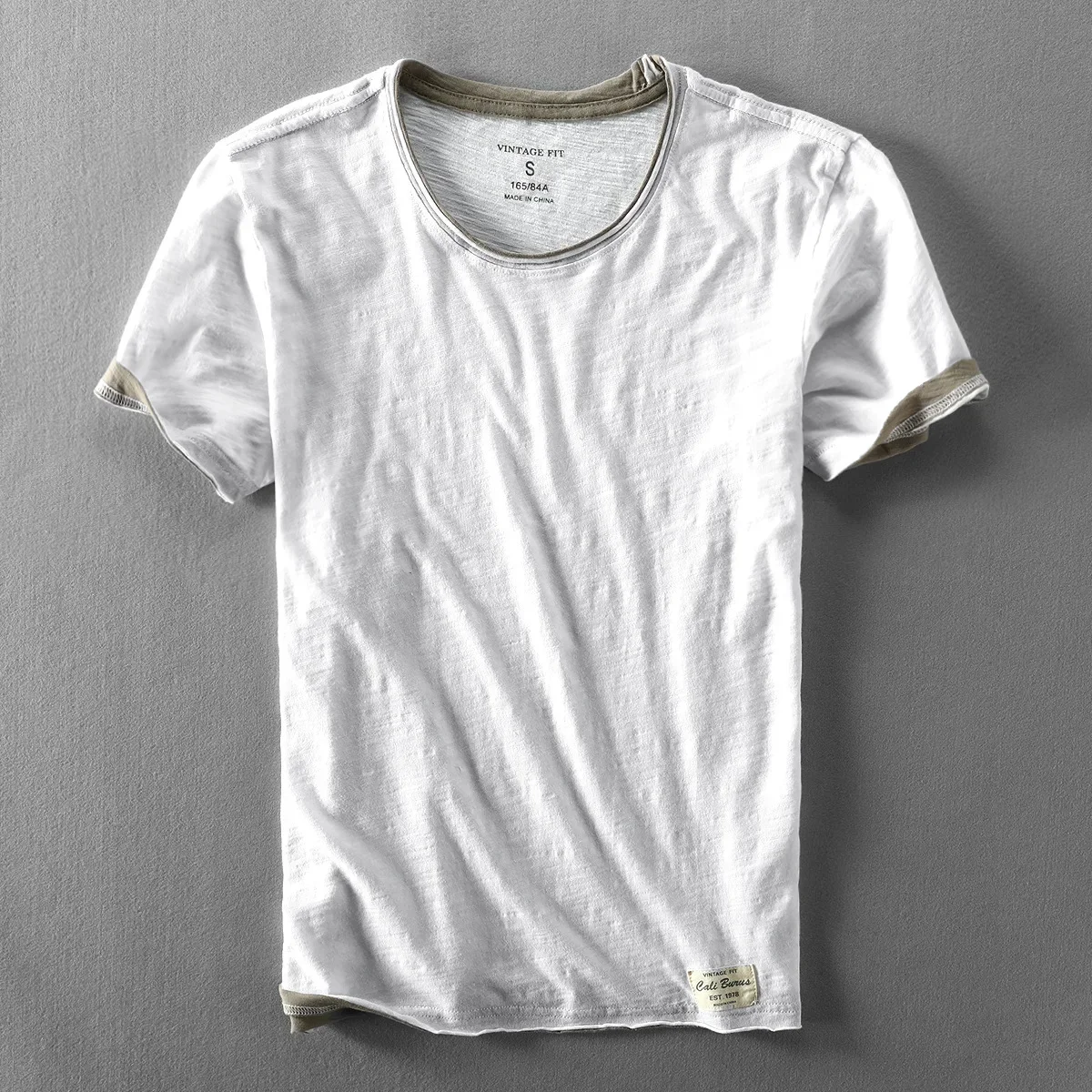 Fake Two T-shirts for Men Retro Fashion Summer Cotton Solid Color Short Sleeve Tops Male Casual Simple Thin White Tee Clothing