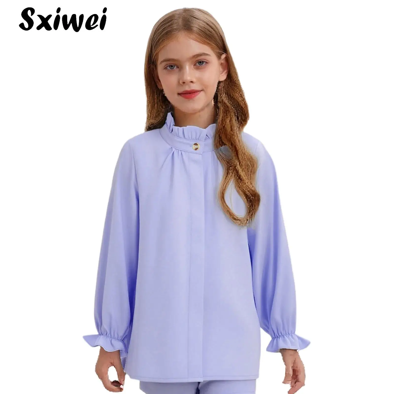 

Girls Cute Blouses Shirt Long Sleeve Ruffled Collar School Style Blouse Tops Birthday Party Chic Under Cloths Spring Autumn