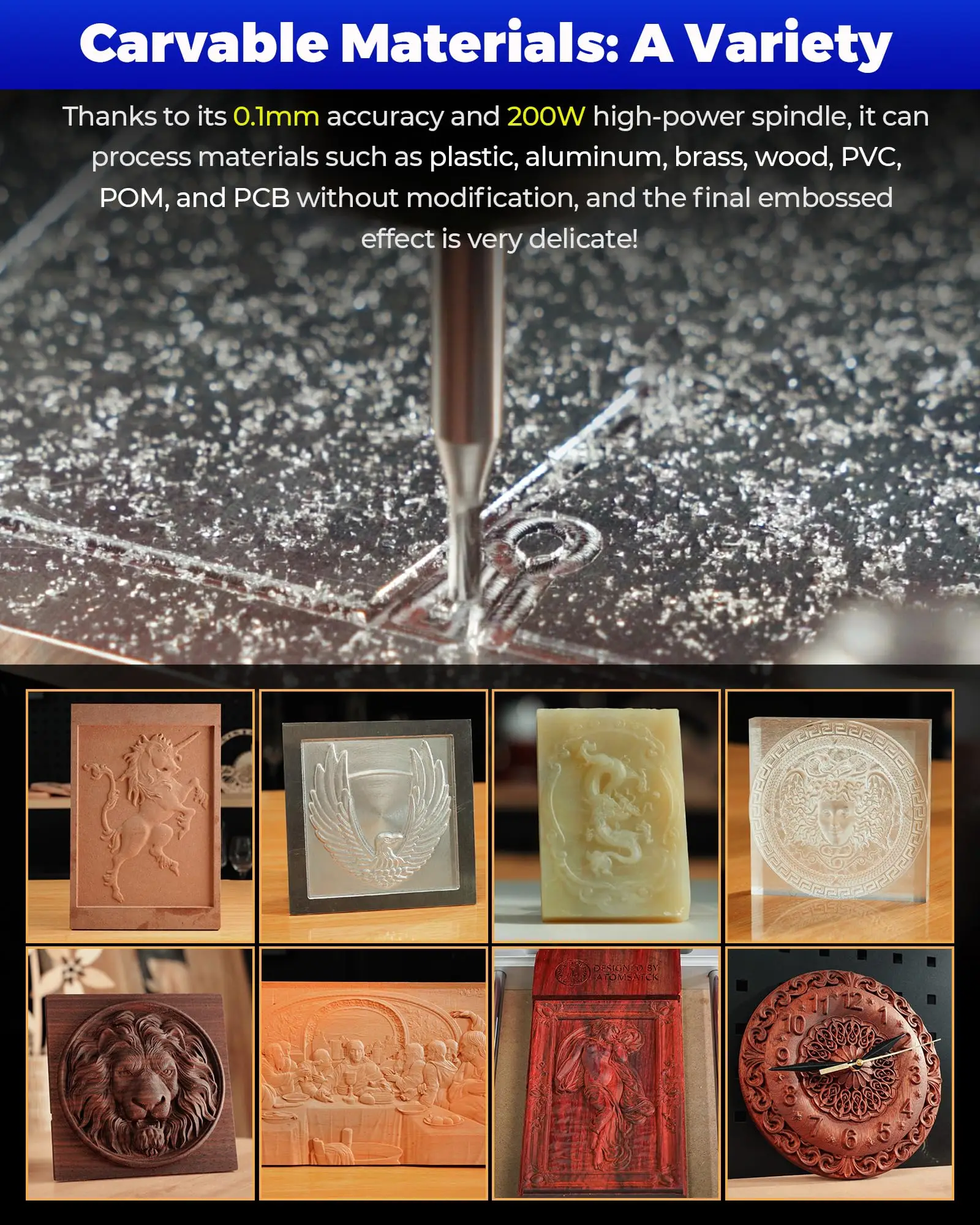 ATOMSTACK C4 Pro 4-Axis CNC Router 200W Spindle Desktop Laser Engraver Cutting Milling Machine For Plastic Aluminum Brass PCB