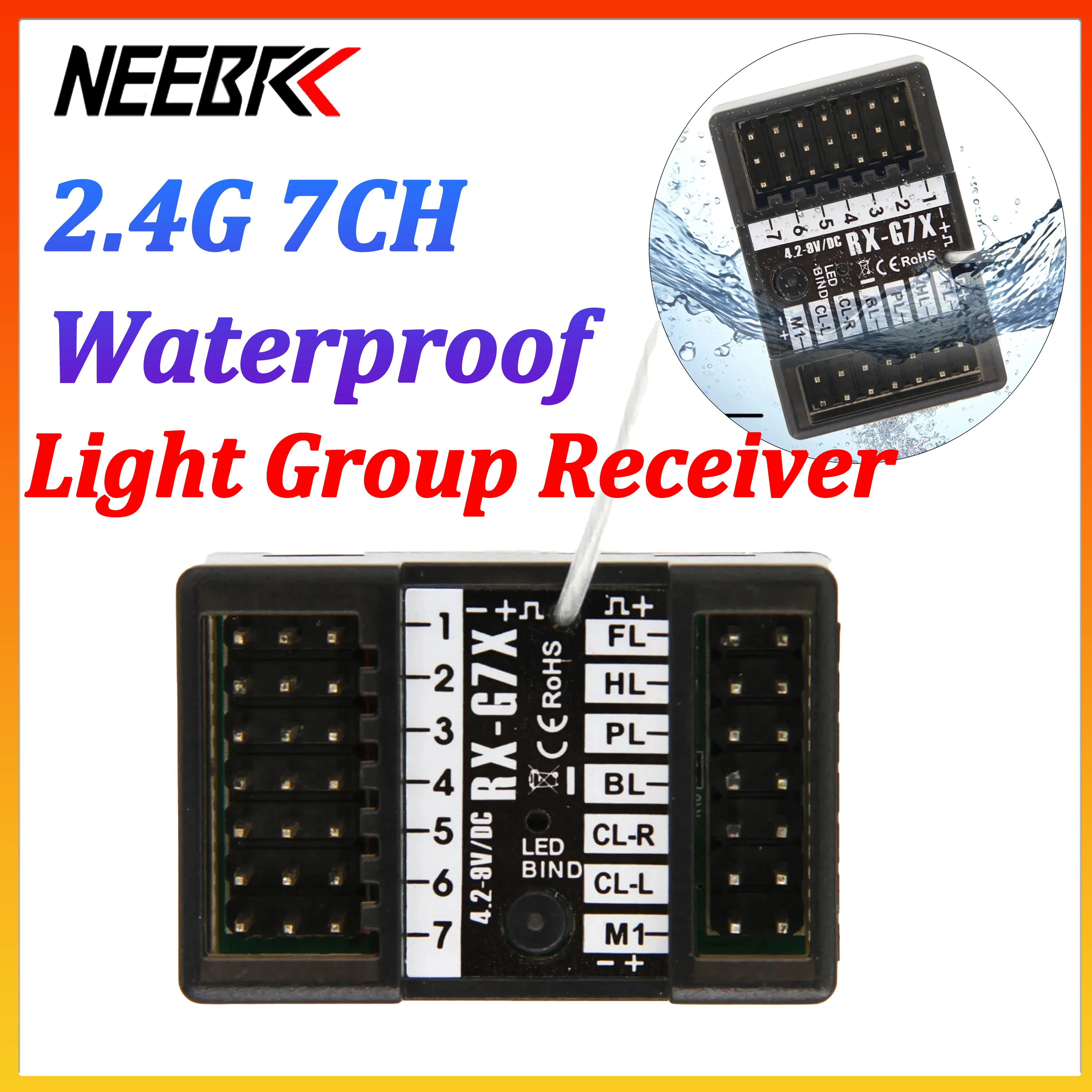 

Водонепроницаемый приемник NEEBRC 2.4G 7CH 3-в-1 с радиосистемой управления светом для пульта ДУ NB-7D, радиоуправляемых машин, краулеров, лодок
