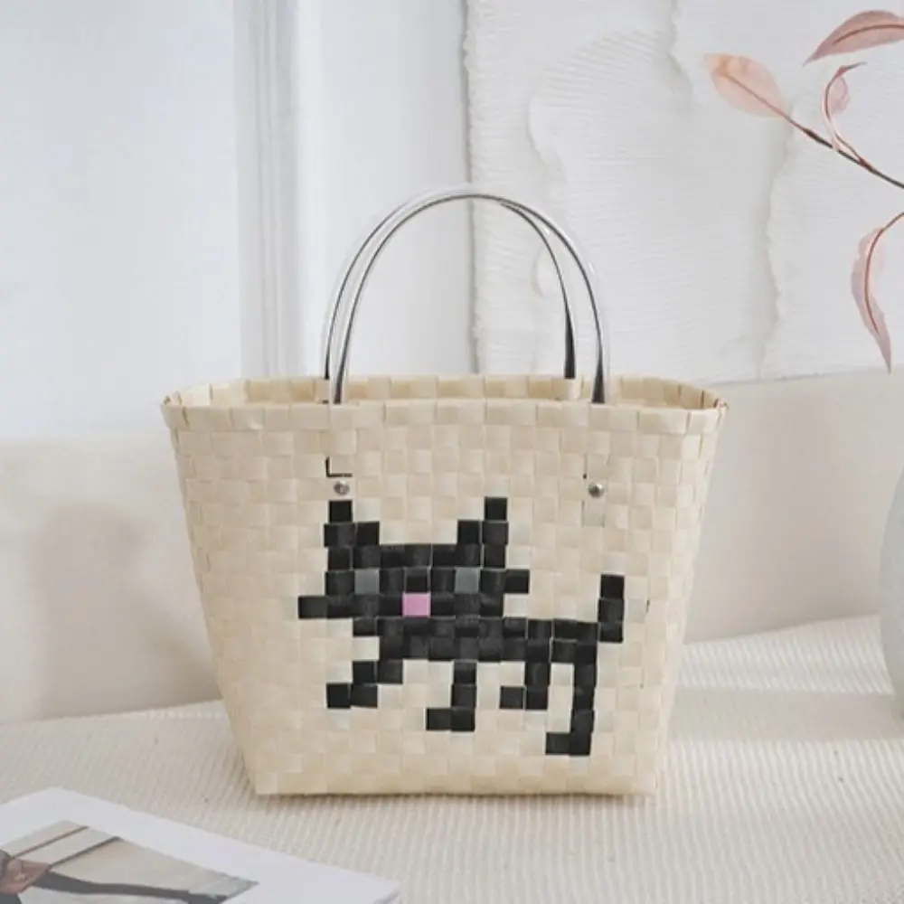 Weaving Animal Baskets Vegetable Basket Bag Hand-woven Large Capacity Casual Woven Bag Shopping Bag Shoulder Bag Cartoon Handbag