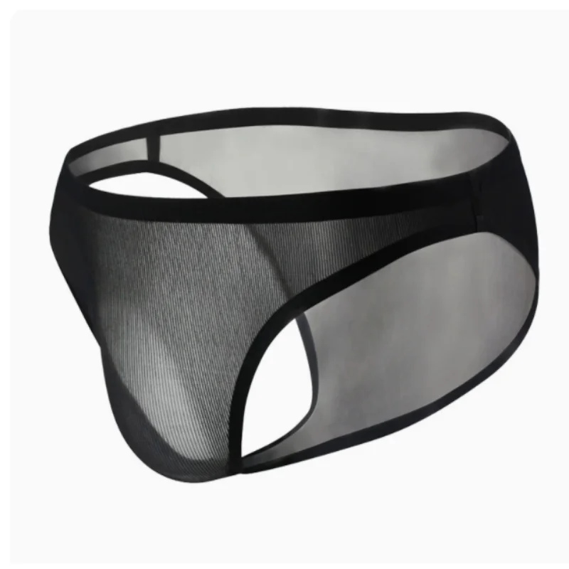 

Men Sexy Brief Underwear Summer Ice Silk Seamless Ultra-thin Sheer Cool Feel Quick Dry Gay Sexy Low Waist U Convex Pouch Mankini
