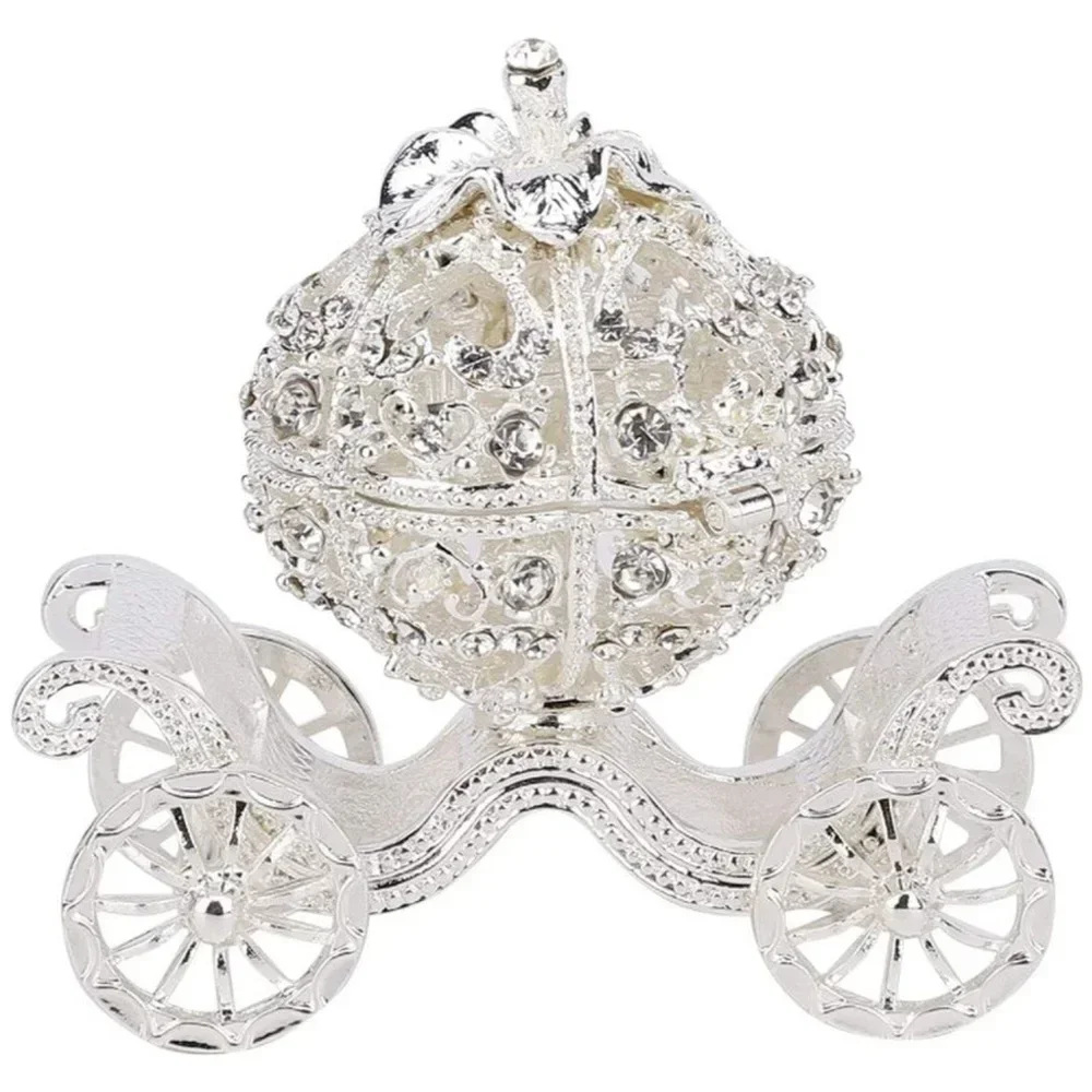 Rhinestone Crystal Pumpkin Carriage Trinket Box Jewelry Box Diamond Gift Collectible Figurine Decorative Jewelry Display Holder