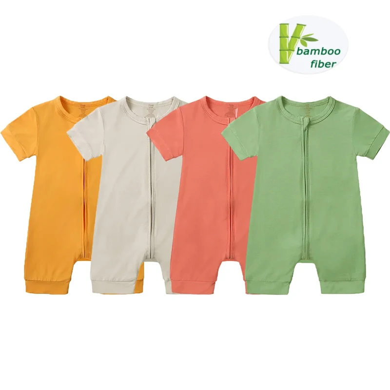 Kids Pajamas Onesies Bamboo Fiber Cotton Toddler Jumpsuit Summer Baby Romper Clothes Short Sleeve Solid Bodysuit For Newborn