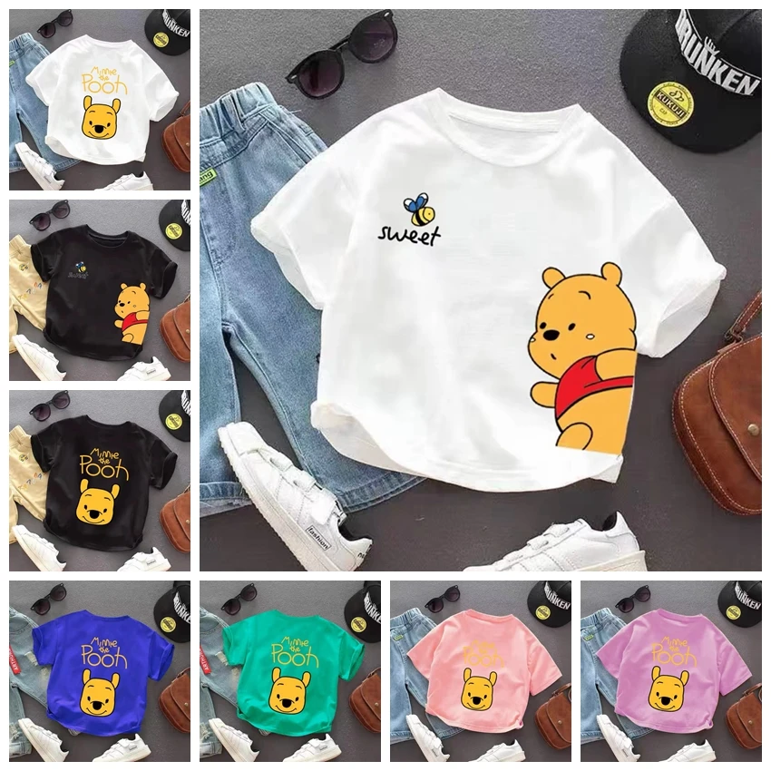 

Summer Children Short Sleeve T-Shirts Fashion Kids Cartoon Winnie the Pooh Print Baby Boys Girls Clothes Toddler Cotton Tee Tops