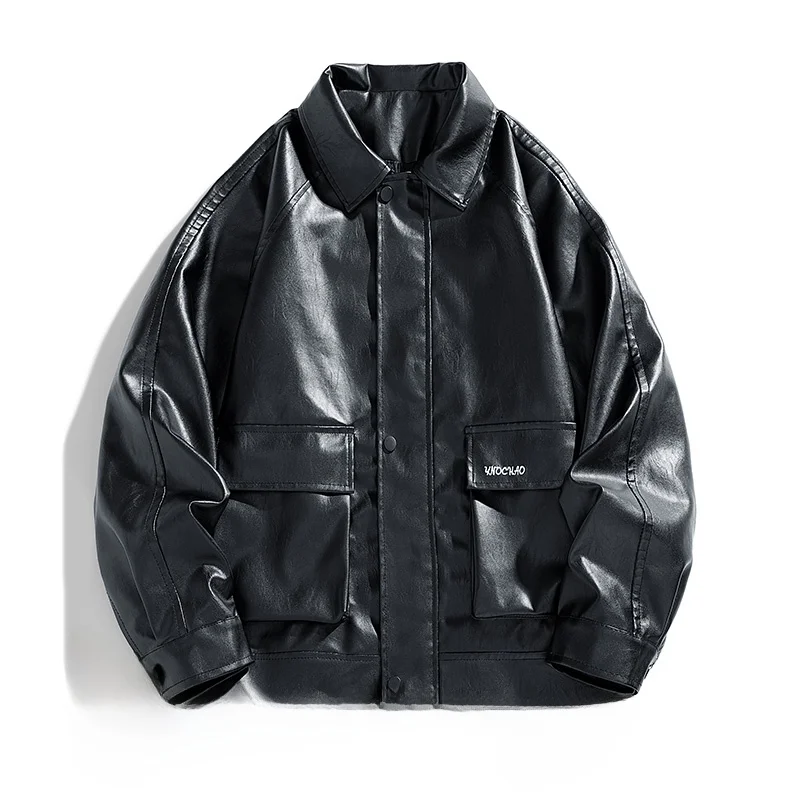 

Новая мужская куртка из искусственной кожи 2025 года с воротником-стойкой, модная, для мотогонок, верхняя одежда, 100% полиэстер