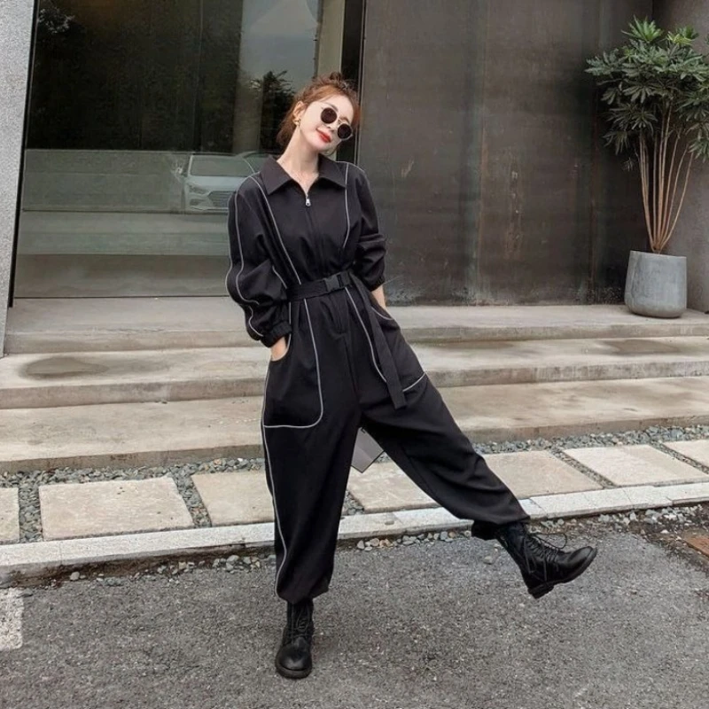 

Women’s Luminous Harem Jumpsuit Reflective Loose Slimming Fit Waist Drawstring Tapered Leg Spring Autumn Casual Outfit