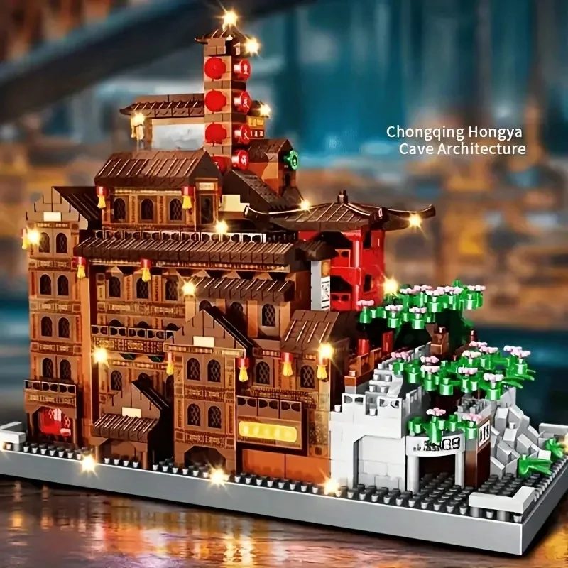 1870 piezas, bloques de construcción de monumentos famosos, juguetes de ensamblaje de bloques de construcción hechos a mano Hongyadong, Material Abs, conjunto de bloques de construcción de colores mezclados