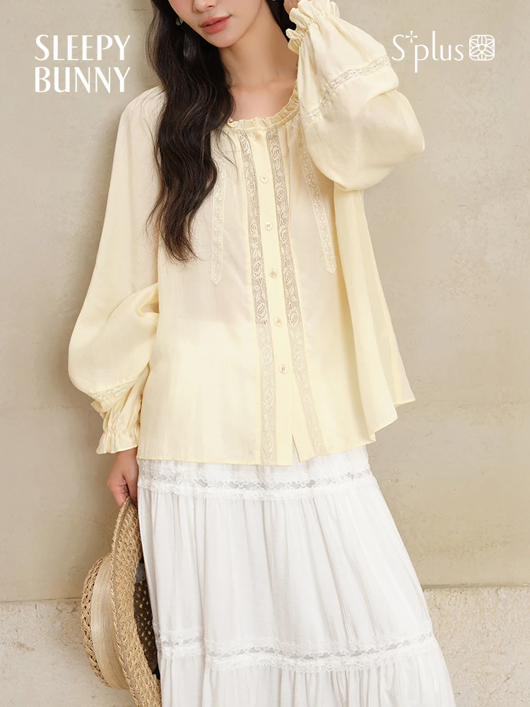 

Lyocell Ruffle Edge Button Blouse Women Summer French Sweet Style Lightweight Breathable Shirt Long Sleeve Loose Fit Elegant Top