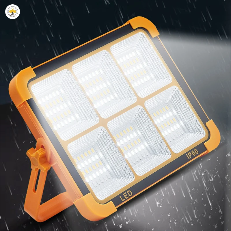 High Brightness LED Solar Portable Flood Light Camping Foldable Solar Panel Type C Output Mobile Charging IP66 Rated 4800mAh