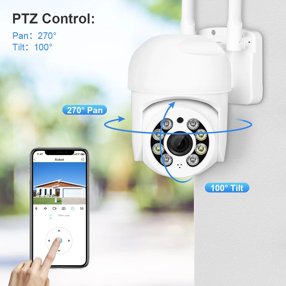 Caméra de surveillance extérieure PTZ IP WiFi HD 4MP/1080p, dispositif de sécurité sans fil, étanche, avec n\'aime numérique x5, IA, suivi