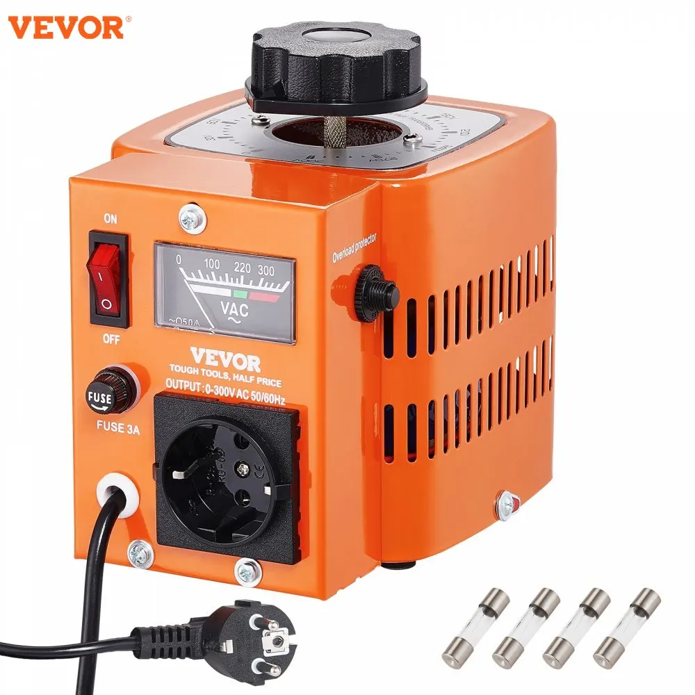 VEVOR 500VA-3000VA Auto Variable Voltage Transformer 4 Extra Fuses 230V Input 0-300V Output AC Voltage Regulator Power Supply