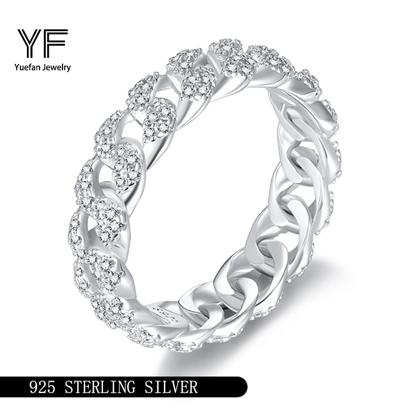 

Full Moissanite 925 Silver Ring 18K Plated HipHop Rings Woman Jewelry Creative Skeleton Trendy Design Wedding Party Bague Femme