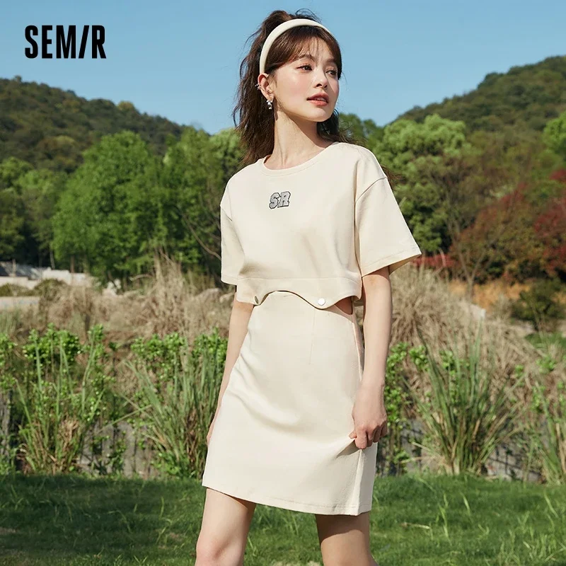 Semir Dress Women Letter T-Shirt Solid Color 2023 New Summer Short Suit Two-Piece Set