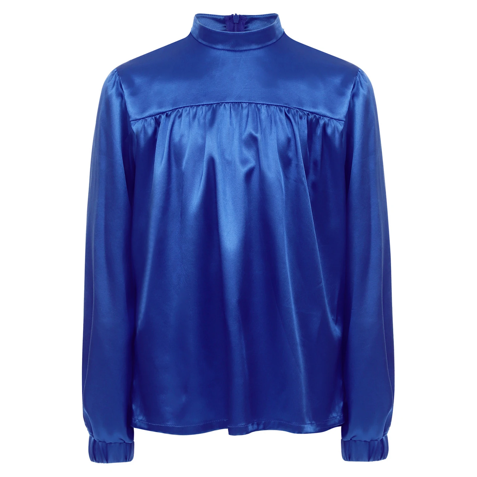 Boys Girls Liturgical Praise Dance Tops Glossy Satin Long Sleeve Back Invisible Zipper Blouses Pullover Top Worship Dancewear