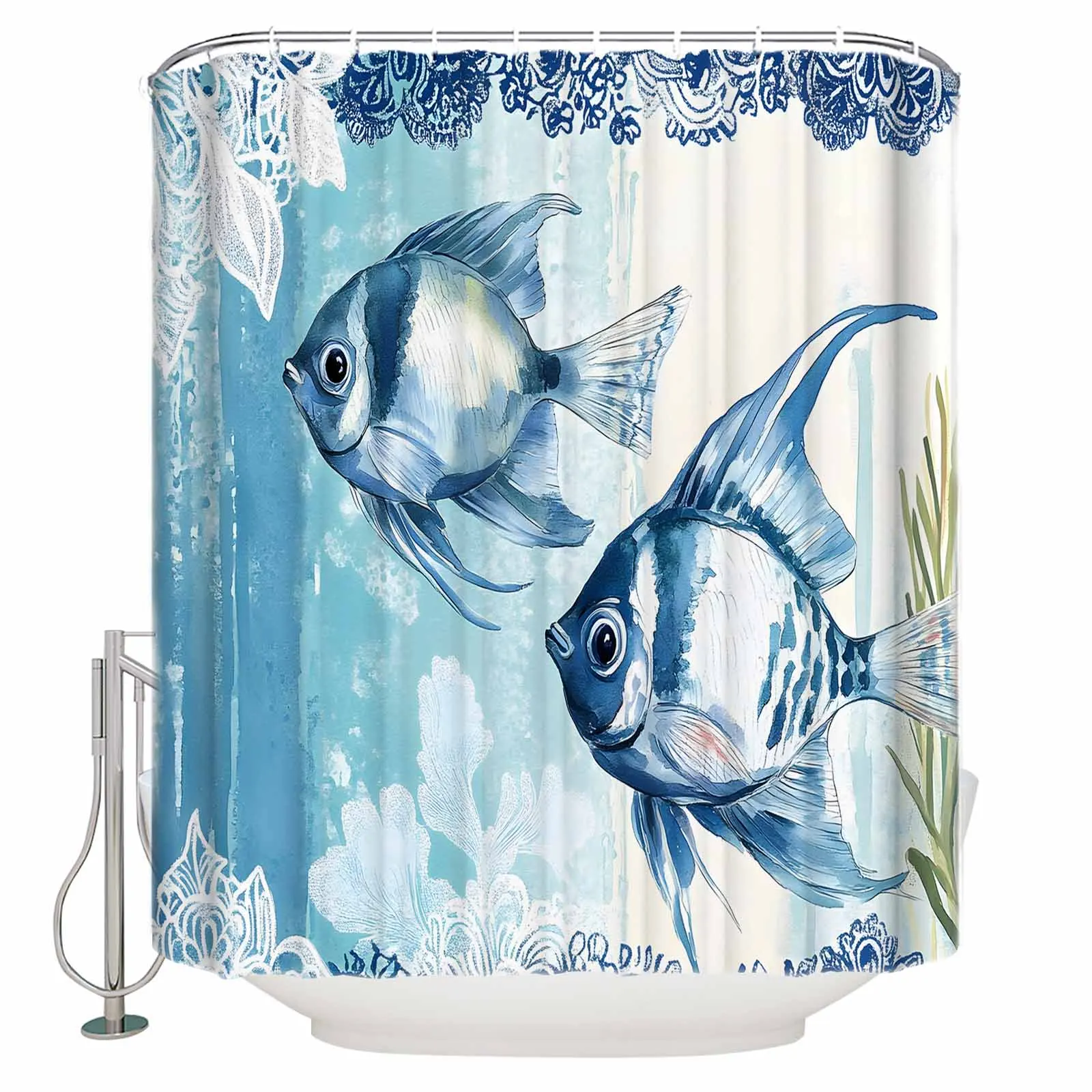 

Hand-painted Fish Marine Life Shower Curtains Waterproof Bath Curtains Home Decor Modern Luxury Bathroom Curtain
