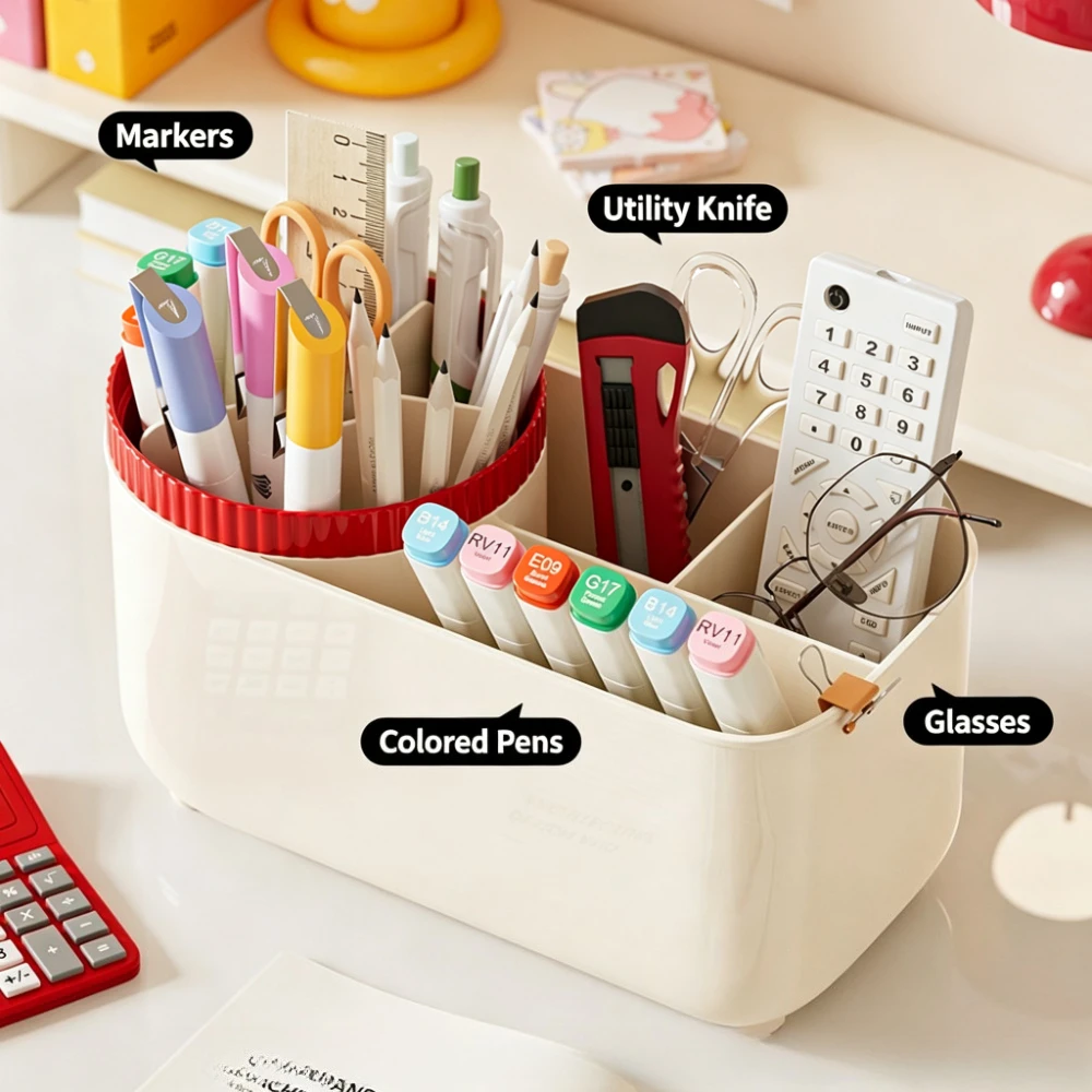 Detachable 360° Rotating Pen Holder 9 Dividers Multipurpose Caddy Organizer for Stationery Makeup Markers Back-to-School Gifts