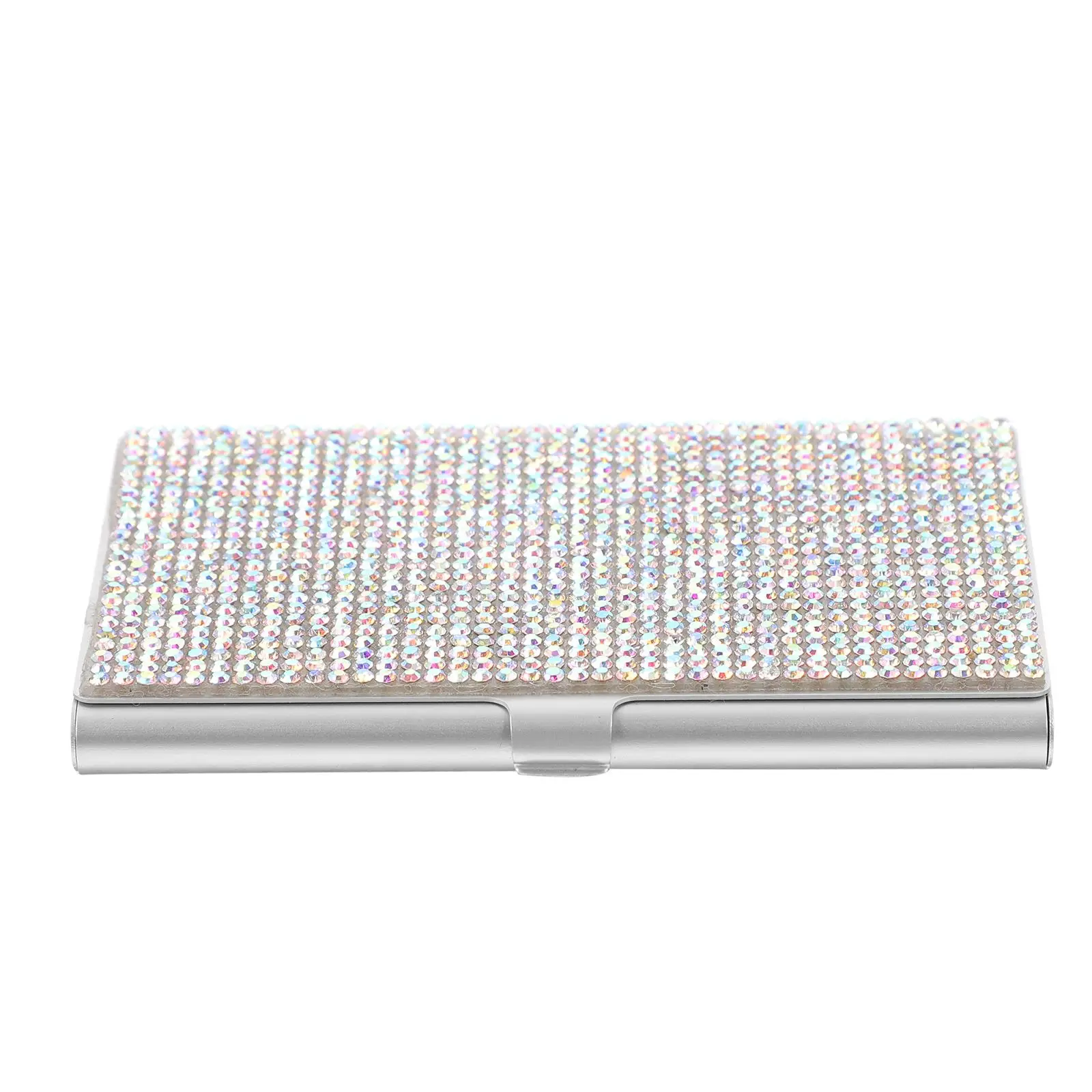 Rhinestone Business Card Holder Silver Metal Compact Cards Container Water Resistant Large Capacity for Commercial