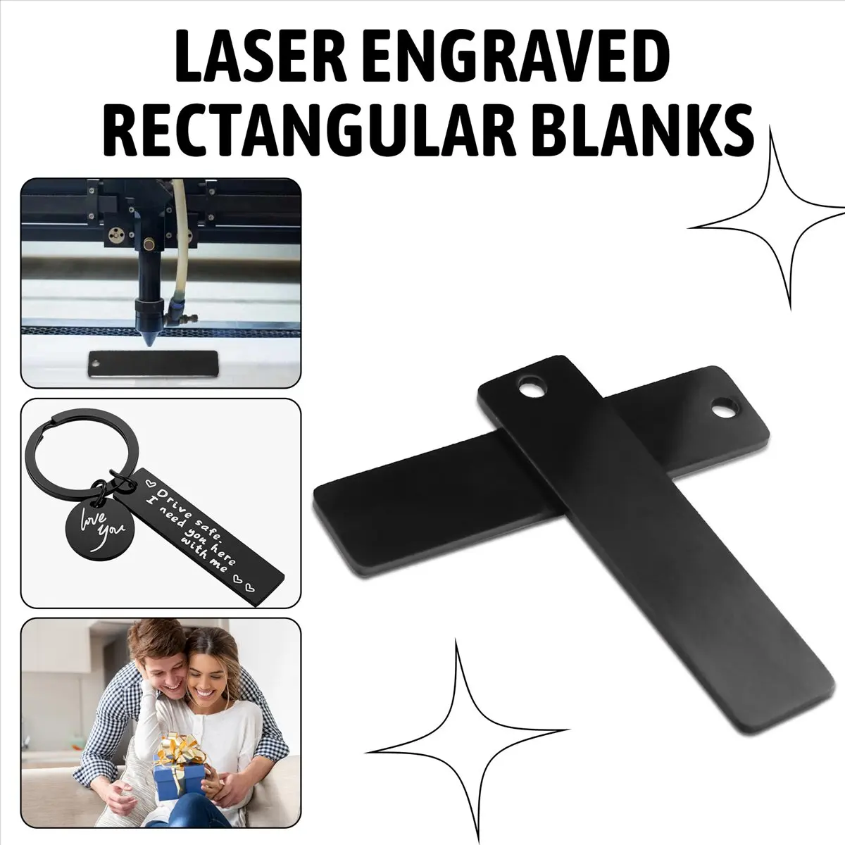 DT38 Engravable Metal Keychain Blanks for Laser-Engraving, 2inch X 1/2inch Stainless Steel Rectangle Stamping Blanks