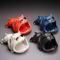 Creative Matte Black Ceramic Ashtray Cartoon Animal Big Mouth Dog Ashtray Windproof Car Desktop Storage Box Birthday Gift Decor